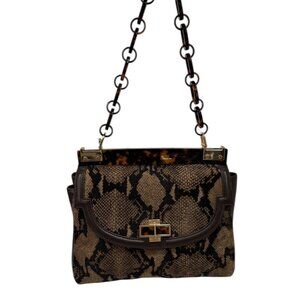 Tory Burch Black and Tan Snake Print Shoulder Bag